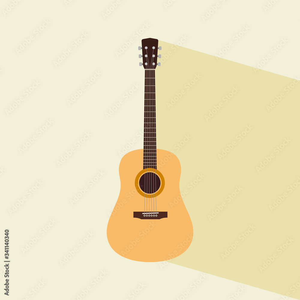 Fototapeta Classical acoustic guitar flat design vector illustration . Isolated silhouette classic guitar. Musical string instrument collection. For your design and business.