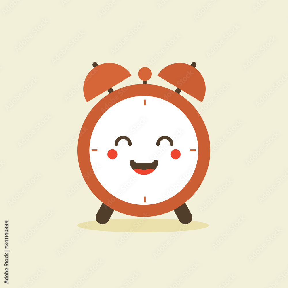 cute and kawaii character of alarm clock. Cute smiling happy alarm time clock. Vector flat cartoon character illustration icon design cute and kawaii character of alarm clock. Cute smiling happy alarm time clock. Vector flat cartoon character illustration icon design