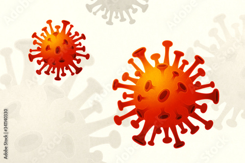 Coronavirus composition. Floating viruses over light background