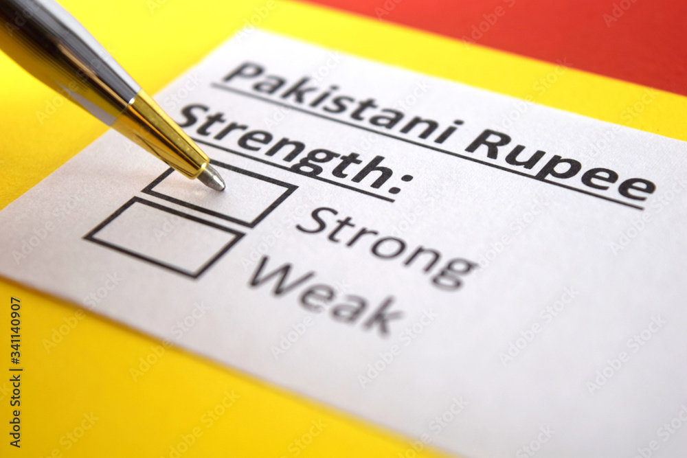 One person is answering question about strength of Pakistani Rupee. One person is answering question about strength of Pakistani Rupee.