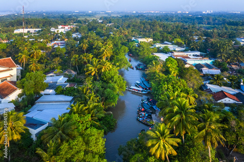 Aerial view of Cai Rang floating market, Mekong delta, Can Tho, Vietnam. Same...