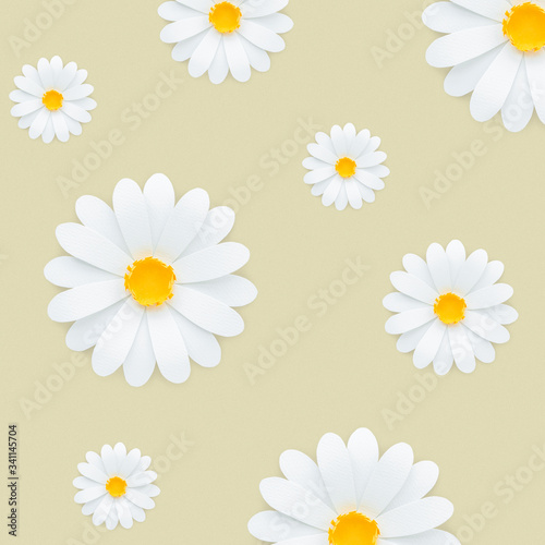 Fotomurale Paper craft white daisy on yellow background
