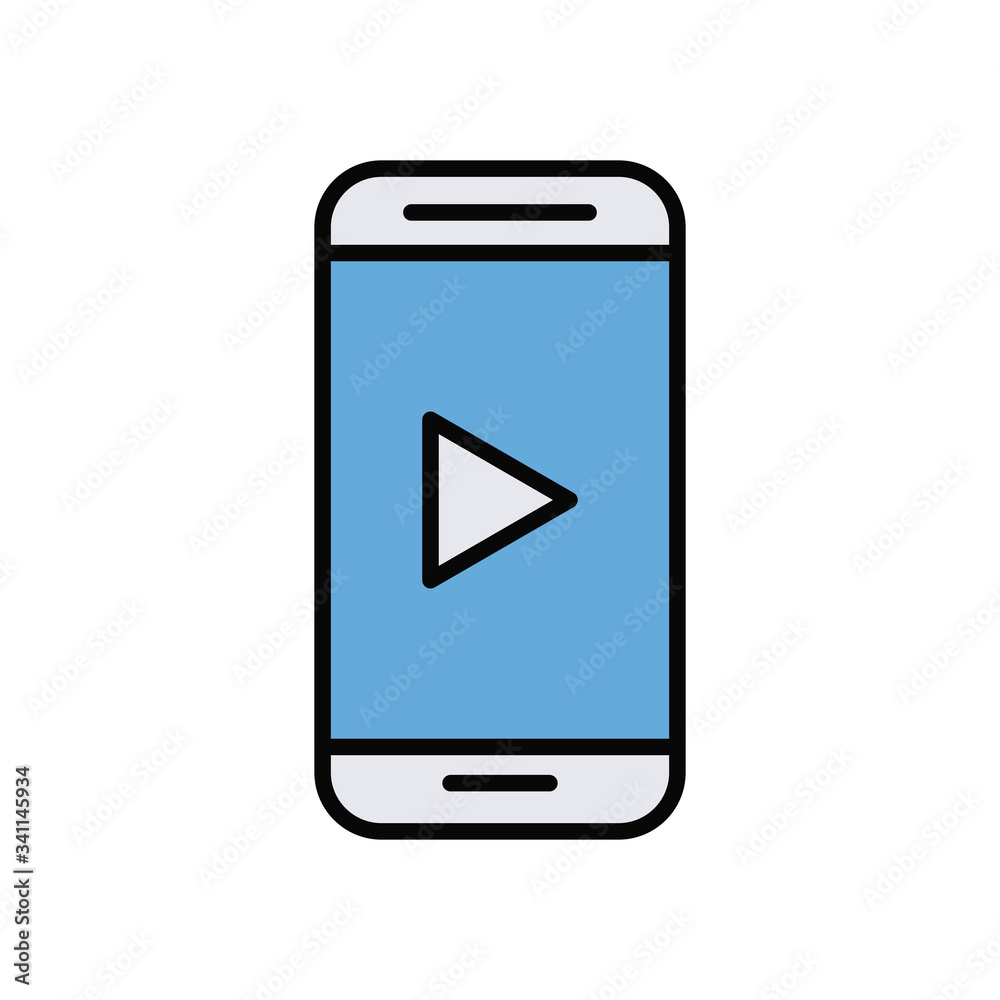 smartphone with media player line and fill style icon smartphone with media player line and fill style icon
