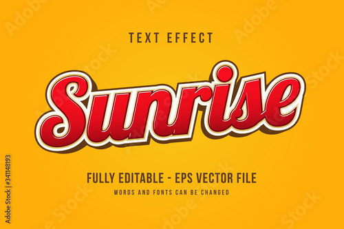 Sunrise text effect template with 3d style editable font effect