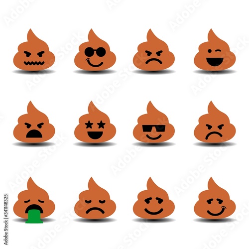 Set of funny poo emoticon cartoon characters. Premium Vector