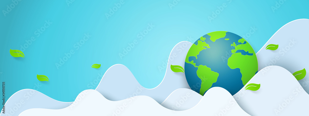 Paper art of green nature and world environment day concept background template.