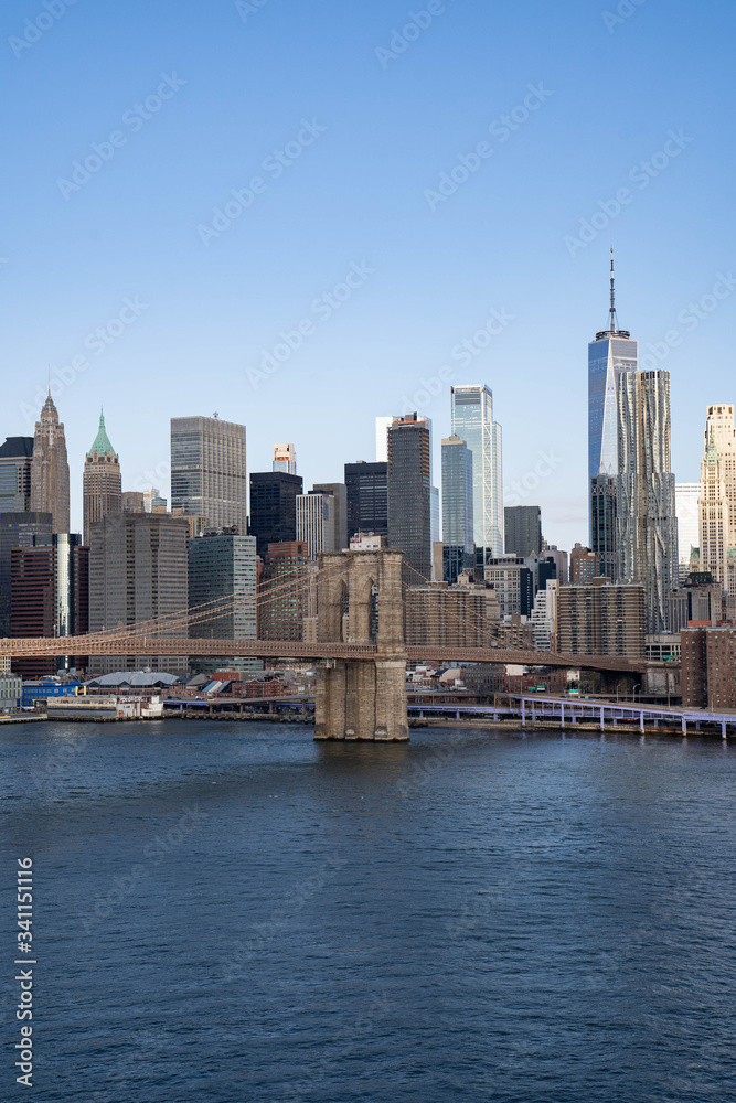 New York City skyline. Brooklyn bridge view. 