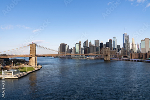 New York City skyline. Brooklyn bridge view. 