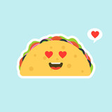 taco Vector Icon Illustration. Fast Food Collection. food Cartoon Style Suitable for Web Landing Page, Banner, Sticker, Background.  kawaii and cute Tacos  Mexican food kids menu, card concept
