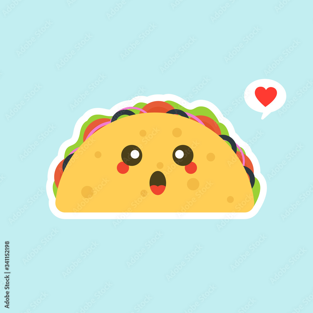 Taco character. Mexican food. Funny tacos with eyes. Vector illustration. Postcard or poster fast food, street food. kawaii and cute Tacos Mexican food kids menu, card concept Taco character. Mexican food. Funny tacos with eyes. Vector illustration. Postcard or poster fast food, street food. kawaii and cute Tacos Mexican food kids menu, card concept