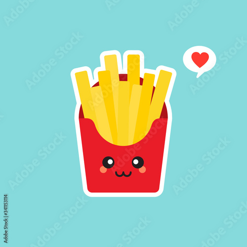 Happy French fries character with smiling human face . cartoon vector illustration isolated on color background. Happy cartoon humanized French fries, fried potato character, mascot