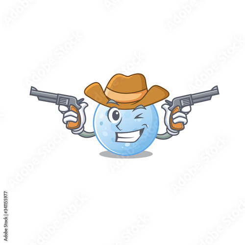 Cute handsome cowboy of blue moon cartoon character with guns