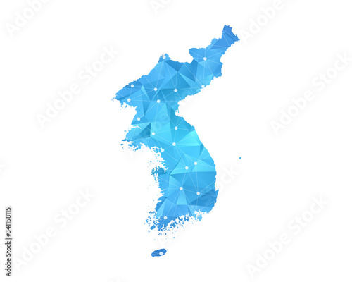 Korea Map - Abstract geometric rumpled triangular low poly style gradient graphic on white background , line dots polygonal design for your . Vector illustration eps 10.