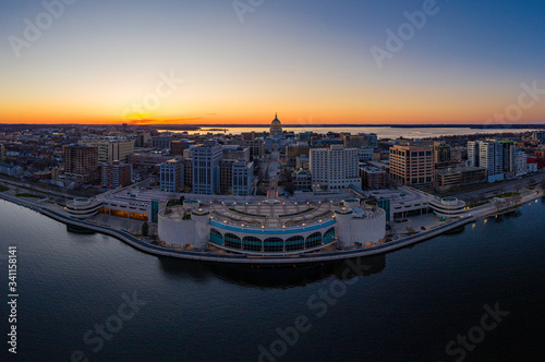 Madison isthmus and capital at dusk