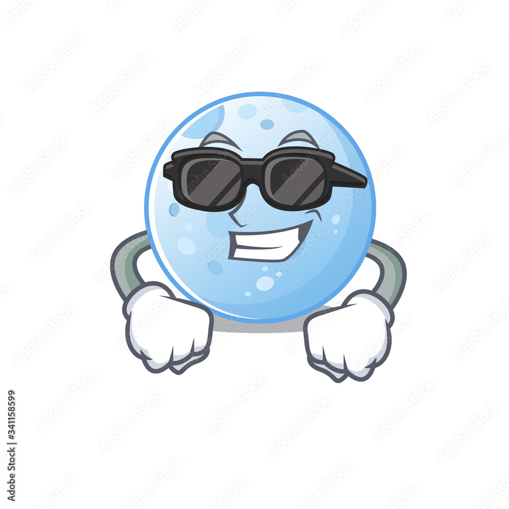 Cool blue moon cartoon character wearing expensive black glasses