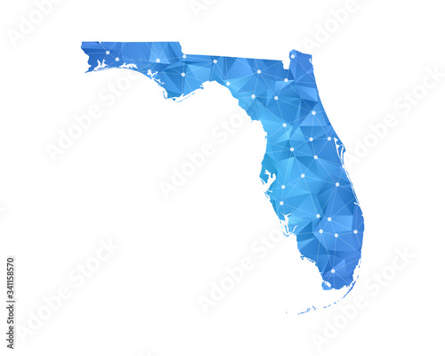 Florida Map - Abstract geometric rumpled triangular low poly style gradient graphic on white background , line dots polygonal design for your . Vector illustration eps 10.