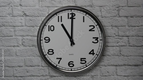 Wallpaper Mural The Time On The Clock Eleven. Clock With The Black Arrows With The Arabic Numerals On An White Brick Wall Background. Torontodigital.ca