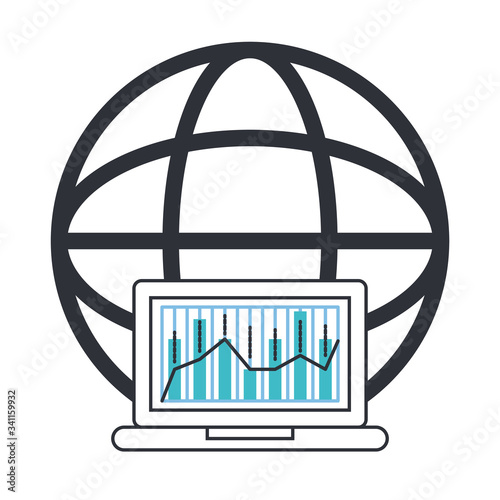 sphere browser and laptop with statistics