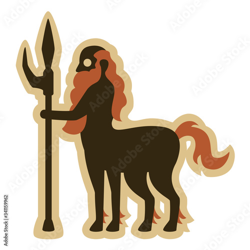 Ancient centaur warrior with spear. Silhouette icon isolated on white.