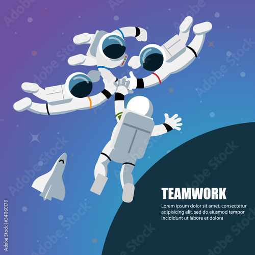 Astronauts teamwork working together, People teamwork ,Vector illustration cartoon character.