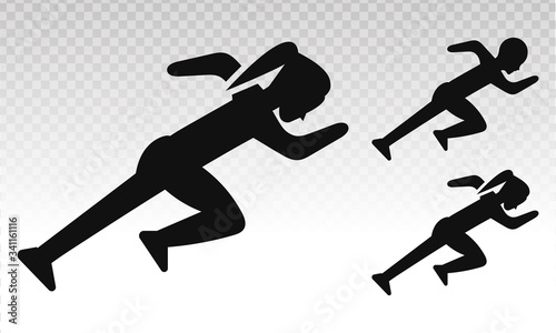 silhouette man or woman running / sprinting flat icon for exercise apps and website on a transparent background