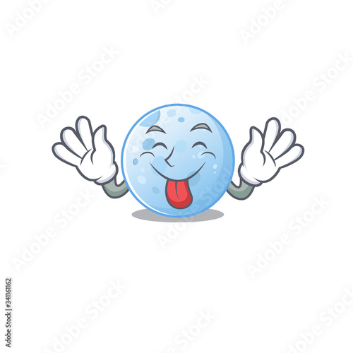 An amusing face blue moon cartoon design with tongue out