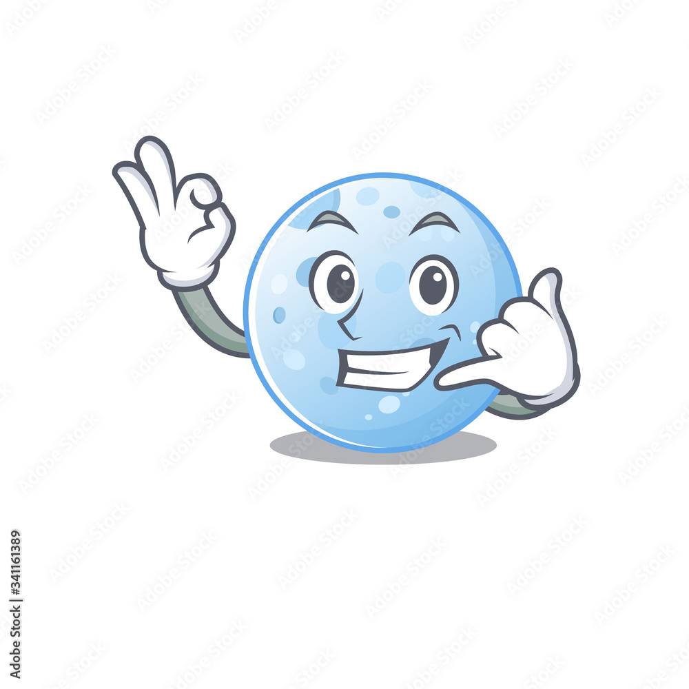 Cartoon design of blue moon with call me funny gesture