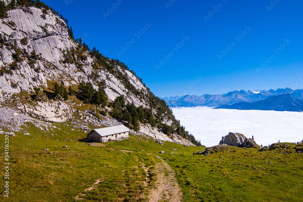 Swiss house above the clouds near Luzern.