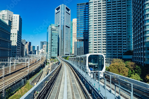 Japan. Train on the backgro...