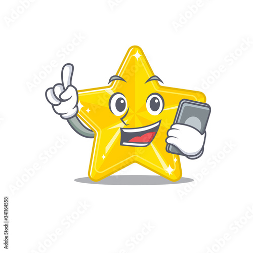 Shiny star cartoon character speaking on phone