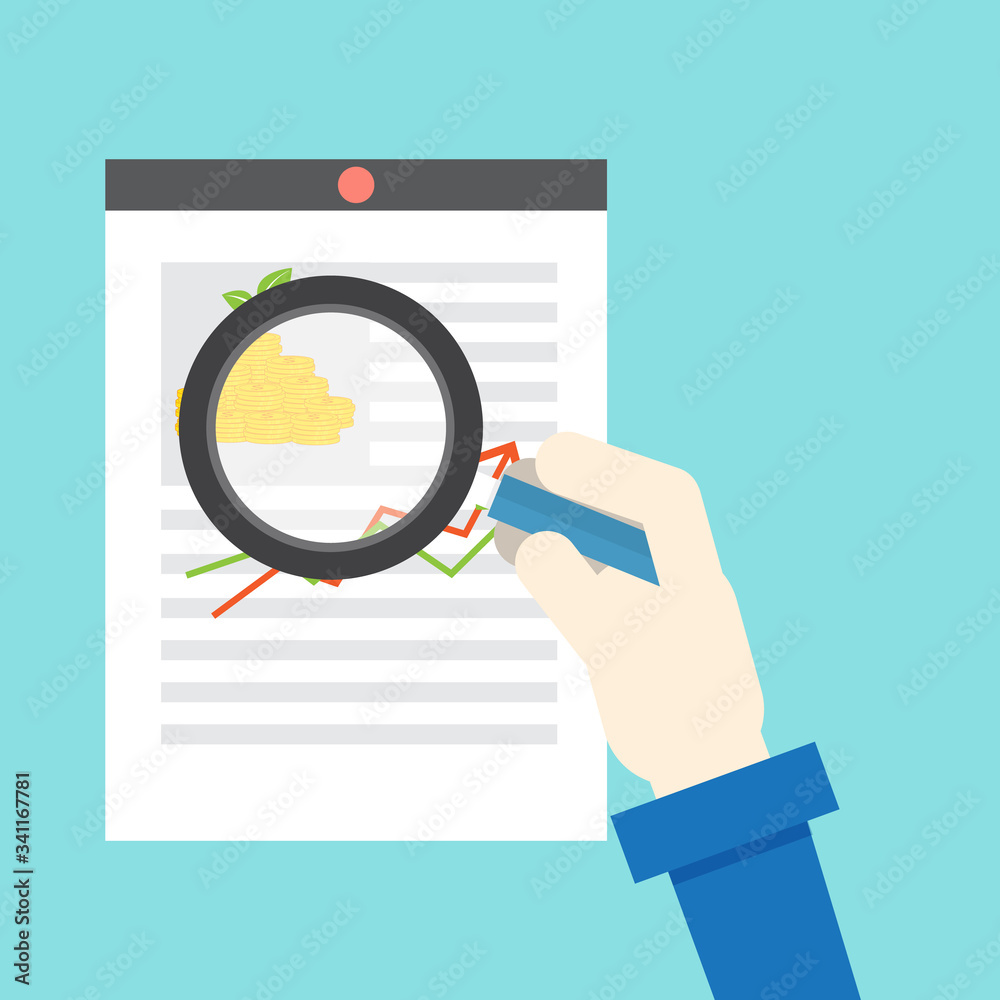Magnifying glass and financial graph and business analysis paper vector business for investment search Magnifying glass and financial graph and business analysis paper vector business for investment search