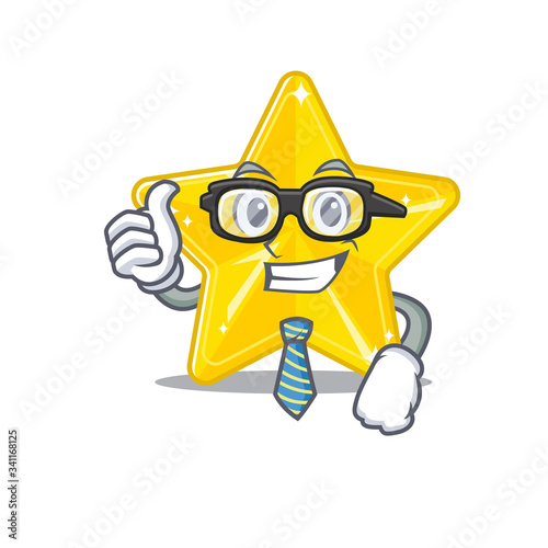 An elegant shiny star Businessman mascot design wearing glasses and tie