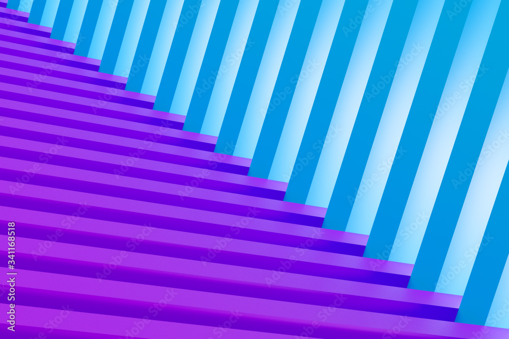 3D rendering. Blue and purple volumetric maze. Geometric pattern. Abstract illusory endless ornament texture