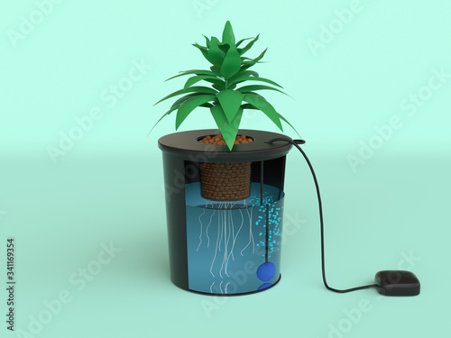 black tree pot green scene plan hydroponics system 3d render photo