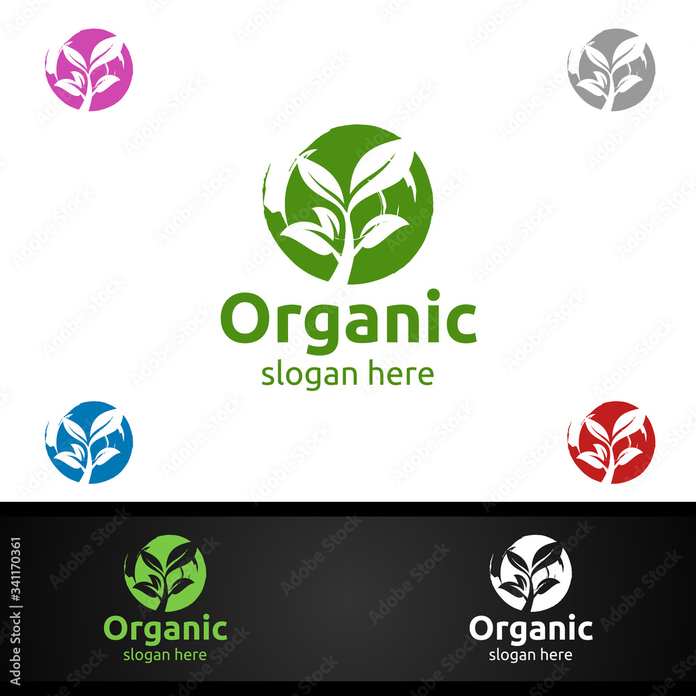 Natural and Organic Logo design template for Herbal, Ecology, Health, Yoga, Food, or Farm Concept Natural and Organic Logo design template for Herbal, Ecology, Health, Yoga, Food, or Farm Concept
