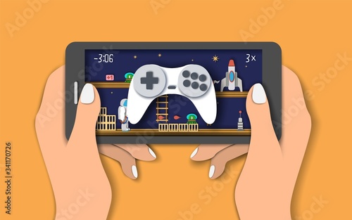 Mobile games, vector flat style design illustration