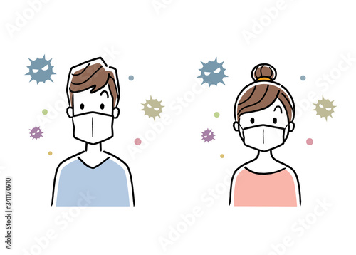 Stock illustration: men and women wearing masks