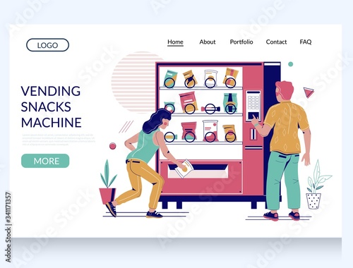 Vending snacks machine vector website landing page design template