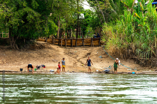 Mekong River 4000 islands Laos, between Don Det and Don Khone near Cambodian border in Laos, famous travel destination backpacker in South East Asia  photo