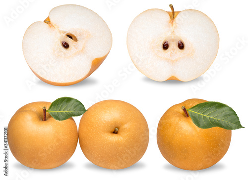 Snow pear or Feng Shui pear on white background, Collection Korean pear on white background, (With clipping path)