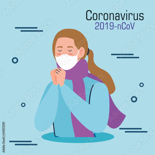 woman sick of coronavirus 2019 ncov vector illustration design