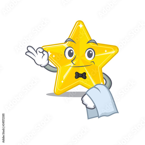 A cartoon character of shiny star waiter working in the restaurant