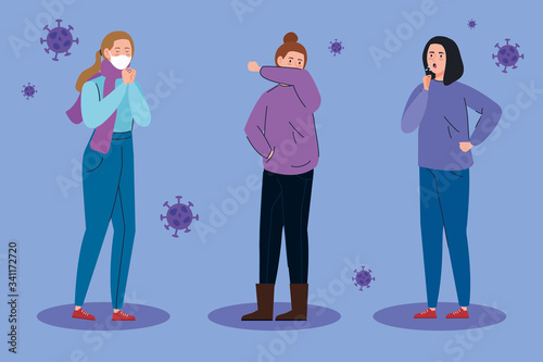 group women sick of coronavirus 2019 ncov vector illustration design