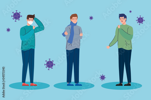 group men sick of coronavirus 2019 ncov vector illustration design