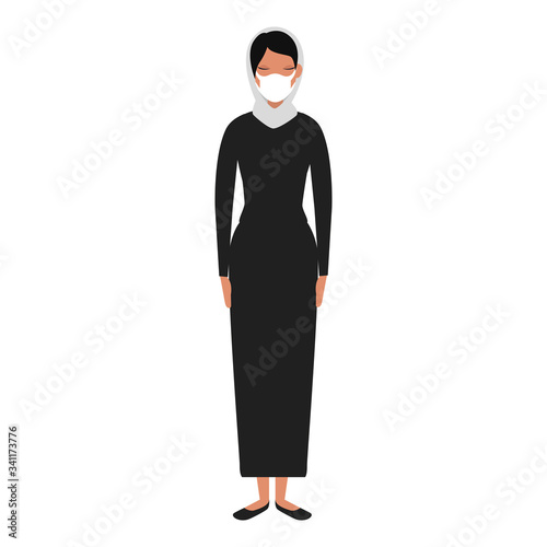woman muslim using face mask isolated icon vector illustration design