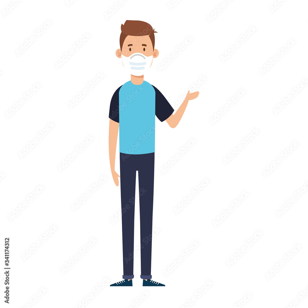 young man using face mask waving isolated icon vector illustration design young man using face mask waving isolated icon vector illustration design