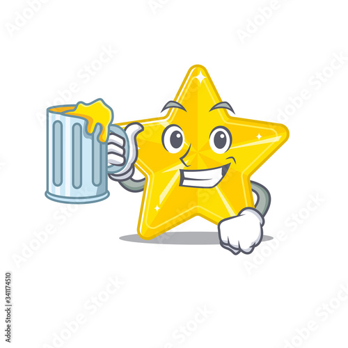 A cartoon concept of shiny star rise up a glass of beer