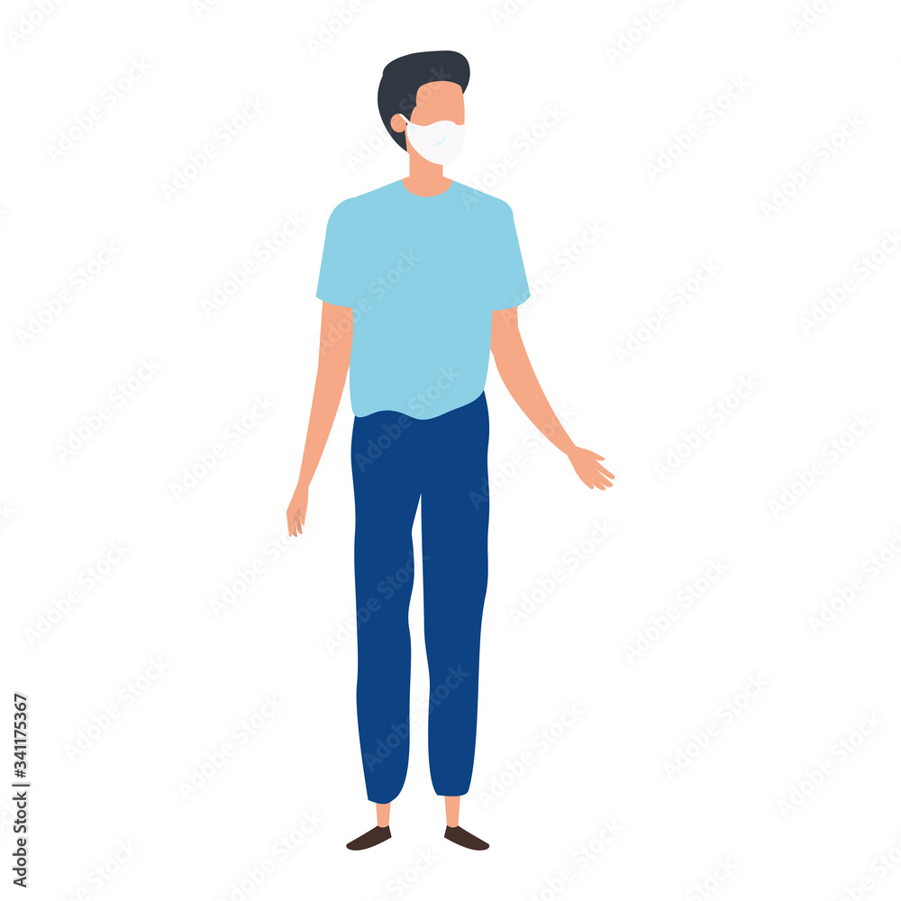 young man using face mask isolated icon vector illustration design