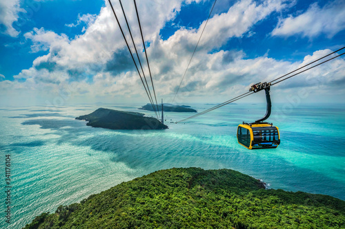 Tableau sur toile Aerial view of The Longest Cable Car situated on the Phu Quoc Island in South Vietnam