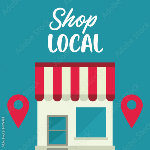 shop local poster with store building